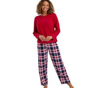 Indigo Sky Rosie Pyjama en Coton tricoté Doux pour Femme - Vêtement d'intérieur Confortable au Quotidien avec Pantalon imprimé et Haut à Manches Longues Confortable, Cerise à Carreaux, 42-44