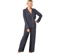 Indigo Sky Womens Astara Full Length Satin Pyjama with Contrast Piping Ensemble de Pijama, Midnight, 10-12 Femme