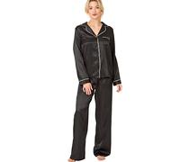 Indigo Sky Womens Astara Full Length Satin Pyjama with Contrast Piping Ensemble de Pijama, Noir Onyx, 50-52 Femme