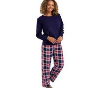 Indigo Sky Womens Rosie Soft Knitted Cotton Pyjama Set Ensemble de Pijama, Motif à Carreaux Bleu Marine, 46-48 Femme