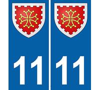 INDIGOS UG - 2 Autocollants pour plaques d'immatriculation - 11 AUDE Blason Armoiries Stickers département 100x45 mm