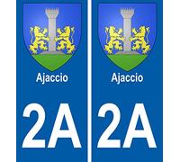 INDIGOS UG - 2 Autocollants pour plaques d'immatriculation - 2A Ajaccio Blason Autocollant Plaque Stickers Ville 100x45 mm