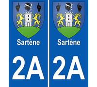 INDIGOS UG - 2 Autocollants pour plaques d'immatriculation - 2A Sartène Blason Autocollant Plaque Stickers Ville 100x45 mm