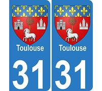 INDIGOS UG - 2 Autocollants pour plaques d'immatriculation - 31 Toulouse Ville Autocollant Plaque Blason Stickers 100x45 mm