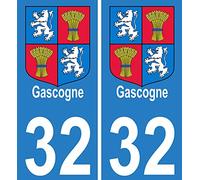 INDIGOS UG - 2 Autocollants pour plaques d'immatriculation - 32 Gers Gascogne 100x45 mm