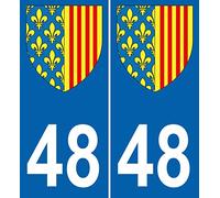 INDIGOS UG - 2 Autocollants pour plaques d'immatriculation - 48 Lozère Blason Armoiries Stickers département 100x45 mm