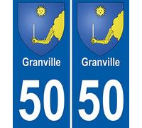 INDIGOS UG - 2 Autocollants pour plaques d'immatriculation - 50 Granville Blason Autocollant Plaque Stickers Ville 100x45 mm