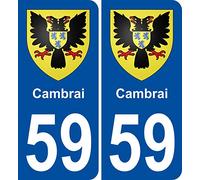 INDIGOS UG - 2 Autocollants pour plaques d'immatriculation - 59 Cambrai Blason Autocollant Plaque Stickers Ville 100x45 mm