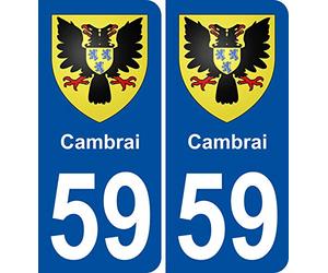 INDIGOS UG - 2 Autocollants pour plaques d'immatriculation - 59 Cambrai Blason Autocollant Plaque Stickers Ville 100x45 mm