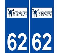 INDIGOS UG - 2 Autocollants pour plaques d'immatriculation - 62 Le Touquet-Paris-Plage Logo Stickers Ville 100x45 mm