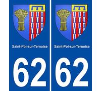INDIGOS UG - 2 Autocollants pour plaques d'immatriculation - 62 Saint-Pol-sur-Ternoise Blason Autocollant Plaque Stickers Ville 100x45 mm