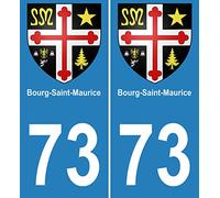 INDIGOS UG - 2 Autocollants pour plaques d'immatriculation - 73 Bourg-Saint-Maurice Blason immatriculation Ville 100x45 mm