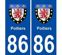 INDIGOS UG - 2 Autocollants pour plaques d'immatriculation - 86 Poitiers Blason Autocollant Plaque Stickers Ville 100x45 mm