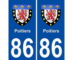 INDIGOS UG - 2 Autocollants pour plaques d'immatriculation - 86 Poitiers Blason Autocollant Plaque Stickers Ville 100x45 mm