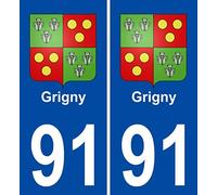 INDIGOS UG - 2 Autocollants pour plaques d'immatriculation - 91 Grigny Blason Autocollant Plaque Stickers Ville 100x45 mm