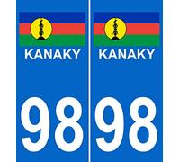 INDIGOS UG - 2 Autocollants pour plaques d'immatriculation - 98 kanaky caledonie Autocollant 100x45 mm