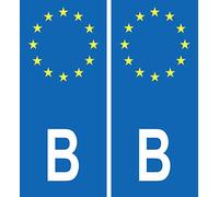 INDIGOS UG - 2 Autocollants pour plaques d'immatriculation - B Belgique Europe Autocollant Plaque 100x45 mm