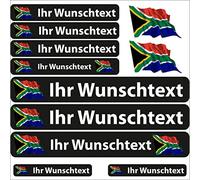 INDIGOS UG® Autocollant de nom - Drapeau Flottant - Afrique du Sud - 13 Autocollants pour Drapeau - avec nom & Texte souhaité - Vélo, Voiture, Moto, personnalisé