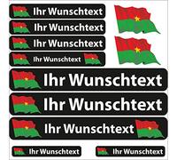 INDIGOS UG® Autocollant de nom - Drapeau Flottant - Burkina Faso - 13 Autocollants pour Drapeau - avec nom & Texte souhaité - Vélo, Voiture, Moto, personnalisé