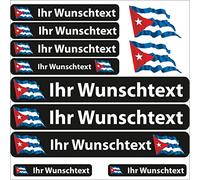 INDIGOS UG® Autocollant de nom - Drapeau Flottant - Cuba - 13 Autocollants pour Drapeau - avec nom & Texte souhaité - Vélo, Voiture, Moto, personnalisé