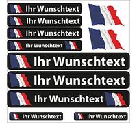 INDIGOS UG® Autocollant de nom - Drapeau Flottant - France - 13 Autocollants pour Drapeau - avec nom & Texte souhaité - Vélo, Voiture, Moto, personnalisé