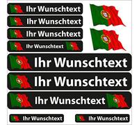 INDIGOS UG® Autocollant de nom - Drapeau Flottant - Le Portugal - 13 Autocollants pour Drapeau - avec nom & Texte souhaité - Vélo, Voiture, Moto, personnalisé