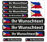 INDIGOS UG® Autocollant de nom - Drapeau Flottant - Philippines - 13 Autocollants pour Drapeau - avec nom & Texte souhaité - Vélo, Voiture, Moto, personnalisé
