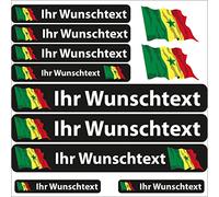 INDIGOS UG® Autocollant de nom - Drapeau Flottant - Sénégal - 13 Autocollants pour Drapeau - avec nom & Texte souhaité - Vélo, Voiture, Moto, personnalisé