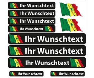 INDIGOS UG® Autocollant de nom - Drapeau Flottant - Sénégal - 13 Autocollants pour Drapeau - avec nom & Texte souhaité - Vélo, Voiture, Moto, personnalisé