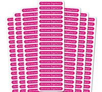 INDIGOS UG® Autocollant nom Sticker- 51x7 mm - 140 pièces pour enfants, école et maternelle - stylos, étuis à crayons, règles - fond rose
