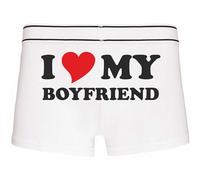 INDIGOS UG Boxer - Arrière - I Love My Boyfriend - Motif amusant - Inscription en allemand - Sous-vêtements - Caleçon - Loisirs - Amusant, Blanc., L