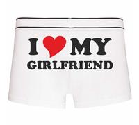 INDIGOS UG Boxer pour homme blanc - M - Arrière - I Love My Girlfriend - Sous-vêtements amusants pour homme - Sous-vêtements - Fête, football, cadeau, loisirs, Blanc., M