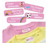 INDIGOS UG® Étiquette de lessive autocollant nom rose Spezial - 35x10mm - 60 autocollants pour vêtements, enfants, école, jardin d'enfants, garderie