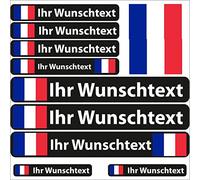 INDIGOS UG® Lot de 13 Autocollants pour nom - Drapeau Lisse - France - 13 Autocollants pour Drapeau - avec nom & Texte souhaité - Vélo, Voiture, Moto, personnalisé