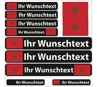 INDIGOS UG® Lot de 13 Autocollants pour nom - Drapeau Lisse - Maroc - 13 Autocollants pour Drapeau - avec nom & Texte souhaité - Vélo, Voiture, Moto, personnalisé