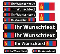 INDIGOS UG® Lot de 13 Autocollants pour nom - Drapeau Lisse - Mongolie - 13 Autocollants pour Drapeau - avec nom & Texte souhaité - Vélo, Voiture, Moto, personnalisé