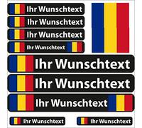 INDIGOS UG® Lot de 13 Autocollants pour nom - Drapeau Lisse - Roumanie - 13 Autocollants pour Drapeau - avec nom & Texte souhaité - Vélo, Voiture, Moto, personnalisé