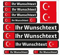 INDIGOS UG® Lot de 13 Autocollants pour nom - Drapeau Lisse - Turquie - 13 Autocollants pour Drapeau - avec nom & Texte souhaité - Vélo, Voiture, Moto, personnalisé