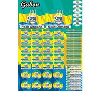 INDIGOS UG Lot de 61 étiquettes nominatives autocollantes pour enfant - Motif Gabon - Personnalisées - Pour la maternelle, le sport - Imperméable - Feuille A4