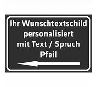 INDIGOS UG Panneau à personnaliser soi-même avec flèche - Plaque composite en aluminium - Noir - 8 tailles - Avec texte - Pour garage, hôtel, parking, école, abri de voiture, entreprise