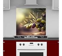 INDIGOS UG - Plaque arrière de cuisine pour carrelage - Branche d'olivier - 70 x 55 cm - Plaque composite en aluminium résistant à la chaleur - Plaque murale moderne facile à nettoyer - Pour