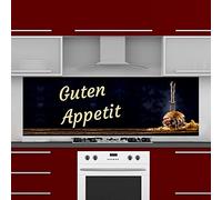 INDIGOS UG - Plaque arrière de cuisine pour carrelage - Burger avec couteau - 150 x 55 cm - Protection anti-éclaboussures en aluminium composite résistant à la chaleur - Paroi arrière de cuisine