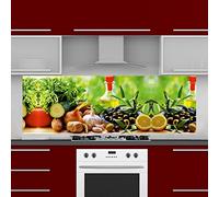 INDIGOS UG Plaque arrière de cuisine pour carrelage - Méditerranéen - 180 x 55 cm - Protection anti-éclaboussures - Plaque composite en aluminium résistant à la chaleur - Paroi arrière de cuisine