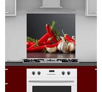 INDIGOS UG Protection anti-éclaboussures - Chili avec ail - 70 x 50 cm - Plaque composite en aluminium imprimée - avec image - Motif - Cuisine - Plaque arrière de cuisine - Plaque anti-éclaboussures - Cuisinière - Four