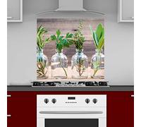 INDIGOS UG Protection anti-éclaboussures - Herbes dans un verre - 70 x 60 cm - Plaque composite en aluminium imprimé - avec image - Motif - Cuisine - Plaque arrière de cuisine - Plaque anti-éclaboussures - Cuisinière - Four