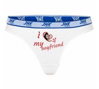 INDIGOS UG Slip thong pour femme - Avant - I Love My Boyfriend avec photo et cœur personnalisé - Motif amusant - Inscription en allemand - Sous-vêtements - Loisirs - Amusant, Blanc., S