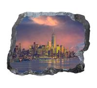 Indigos UG Sticker mural aspect 3D - 40 x 23 cm - Motif horizon de New York - Décoration murale percée - Mur gris - Paysage - Pour salon, chambre à coucher, cuisine, salle de bain, chambre d'enfant