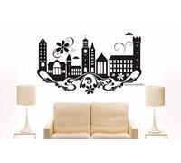 INDIGOS UG Sticker mural pour salon - Sticker mural Ravensburg (Allemagne) design 3-120 x 70 cm - Noir e866 Skyline Ville - Autocollant pour chambre d'enfant, chambre à coucher, cuisine, salle de bain