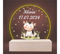 INDIGOS UG - Veilleuse 3D LED - Vache - Lampe - Lumière pour enfants - Personnalisée individuellement - Lampe de nuit - Cadeau pour bébé et enfants avec le texte souhaité