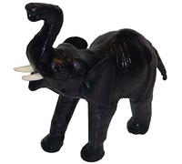indischerbasar.de - Figurine Elephant Cuir noir 19 cm hauteur Trompe suspendue Cuir véritable Décoration d'intérieur